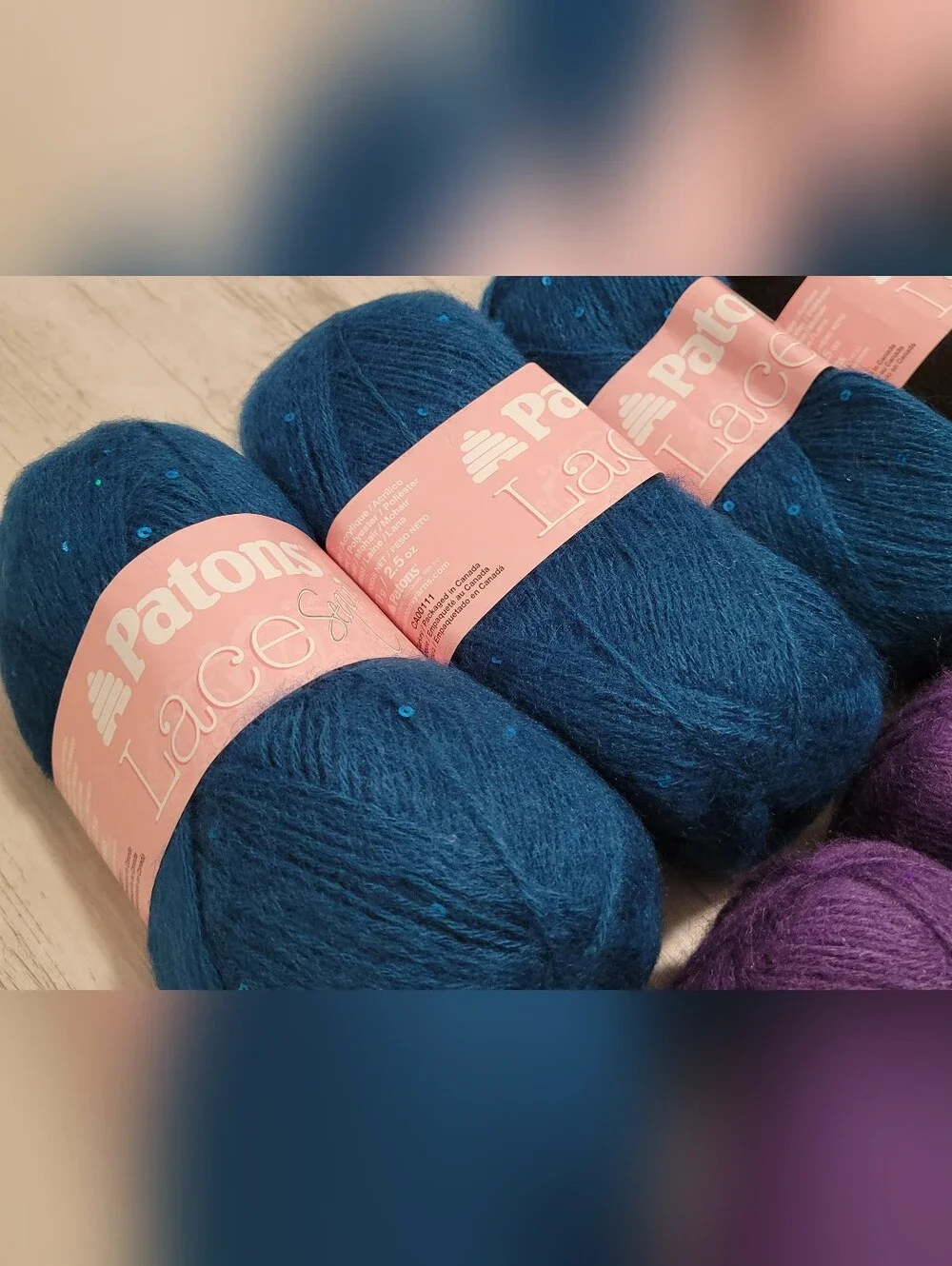 9 Skeins Patrons Lace Sequin Yarn Aquamarine Amethyst Onyx Sapphire 1.45 lb Lot